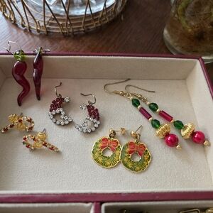 Collection Of Festive Holiday Earrings Gold Rhinestone Studs Dangles